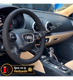 Audi Q5 8R Dikme Direksiyon Kılıfı Premium Komple Delikli Deri Siyah Dikiş 2012-2017