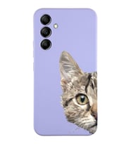 Samsung Galaxy A24 Uyumlu Lansman Kılıf Catface Tasarımlı İçi Kadife Kapak-Lila (Şeffaf)