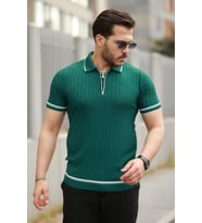 Erkek Fermuarlı Yakalı Kısa Kollu T-shirt