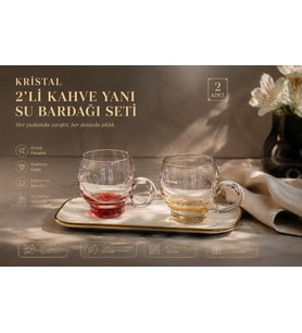 Kristal 2’li Kahve Yanı Su Bardağı Seti – Kırmızı & Amber