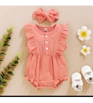 Unisex Kız Bebek&Çocuk %100 Pamuklu Bandanalı Tulum-Pembe