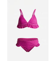 Endeep Kız Çocuk Pembe Fırfırlı Puantiye Desenli Mayo Bikini Takımı (Pembe-Beyaz)