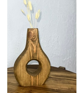 O&A WOOD Doğal Ahşap Dekoratif Biblo Vazo Koyu Meşe