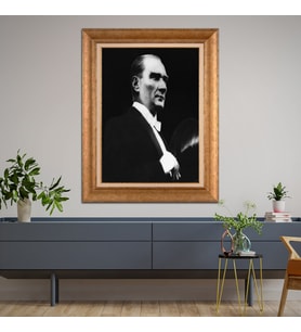 Altın Varaklı Çerçeveli Paspartulu Atatürk Tablo TR1005 (Gold)
