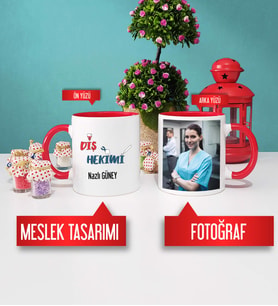 Diş Hekimine Hediye Diş Hekimi Kupa Bardak Kırmızı Fotoğraflı