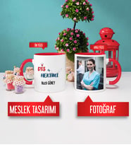 Diş Hekimine Hediye Diş Hekimi Kupa Bardak Kırmızı Fotoğraflı
