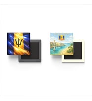 Buzdolap Magnetleri - Barbados Bayrağı ve Bridgetown Retro Tema - 2'li Set Magneti