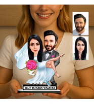 KİŞİYE ÖZEL SEVGİLİLER GÜNÜ HEDİYESİ GELİN DAMAT KARİKATÜR BİBLO FN38