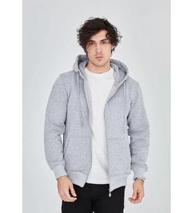 BiCOMI Unisex Tam Fermuarlı, Ayarlanabilir Kapüşonlu Günlük Termal Konfor Sweatshirt – Melanj Gri