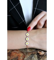 Gümüş Üçlü Rose Papatya Dizisi Bileklik - B076401