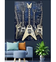 Gitar Müzik Aletleri Duvar Dekoratif Kanvas - Mdf Ahşap Tablo