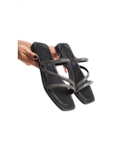 MİA026-1602 Günlük Kadın Taşlı Siyah Tatil Terliği