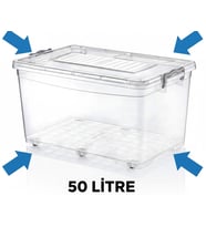 50 Litre Şeffaf Tekerlekli Çok Amaçlı Depolama Kutusu