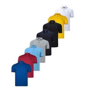 SEKİZLİ SET T8586 DEWBERRY ERKEK T-SHIRT-SİYAH-BEYAZ-LACİVERT-BORDO-GRİ-AÇIK MAVİ-SARI-SAKS