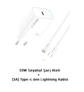 Realpower 20W Seyahat Şarj Aleti Type-C + (3A) Type-c den Lightning Kablo