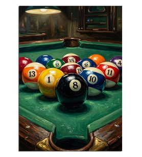 Bilardo Masasında Renkli Toplu Poster Dekoratif Kanvas - Mdf Ahşap Tablo