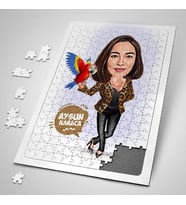 Papağanı Olan Kadın Karikatürlü 240 Parça Kişiye Özel Puzzle