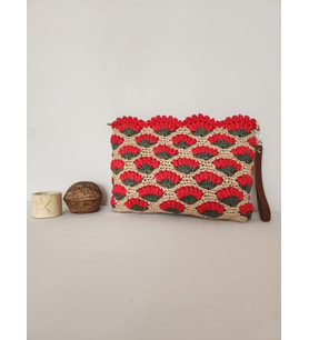 Karanfil Desenli, Suni Deri Astarlı, Rafya Clutch Çanta