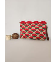 Karanfil Desenli, Suni Deri Astarlı, Rafya Clutch Çanta