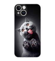 PrintiFy iPhone 14 ile Uyumlu Kedi 2 Kamera Korumalı Şeffaf Kılıf