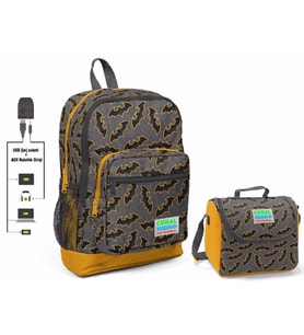 Coral High Yarasa Baskılı Okul Çantası ve Beslenme Çantası Seti - Erkek Çocuk - USB Soketli