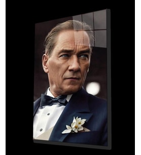 Yapay Zeka Atatürk Portresi Cam Tablo, Ev ve Ofis Duvar Dekoru, Hediyelik Büyük Temperli Cam Tablo