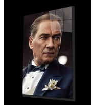 Yapay Zeka Atatürk Portresi Cam Tablo, Ev ve Ofis Duvar Dekoru, Hediyelik Büyük Temperli Cam Tablo