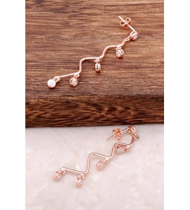 Rose Gümüş Zirkon Taşlı Zigzag Tasarım Küpe 2152