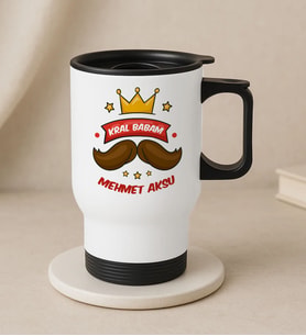 BK Gift Kişiye Özel Babalar Günü Tasarımlı Kulplu Beyaz Çelik Bardak Termos Mug 450ml-3, Babalar Günü Hediye, Babaya Hediye (Metal)