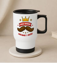 BK Gift Kişiye Özel Babalar Günü Tasarımlı Kulplu Beyaz Çelik Bardak Termos Mug 450ml-3, Babalar Günü Hediye, Babaya Hediye (Metal)