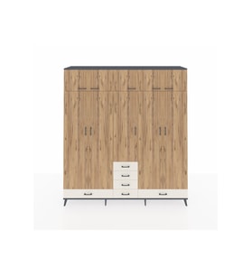 Hyperion Dolap 6 Raflı 6 Çekmeceli 4 Askılı 220x44x243 Antrasit-Çam/Aytaşı