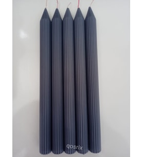 qosrix 5'li Gri Şamdan Soya Mumu 1. Kalite Doğal Vanilya Kokulu Uzun Çubuk Konik Mum Dekoratif