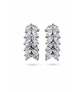 Işıltılı Yaprak Formu Rodyum Kaplama Zirkon Taşlı Kelepçe Küpe – Gelin & Özel Gün Modeli (Silver)