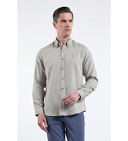 Kahverengi - Beyaz Düğmeli Yaka Uzun Kol Cepsiz Slim Fit Pamuklu Gömlek 1004260164