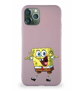 Apple iPhone 11 Pro Soft Premier Kapak Sünger Bob Tasarımlı Silikon Kılıf - Pudra (Şeffaf)