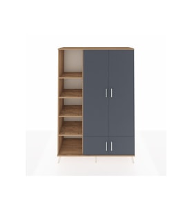 Hyperion Dolap 6 Raflı 4 Kapaklı Tek Askılı 132x44x195 Çam-Antrasit/Çam