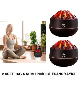 2 ADET ŞÖMİNE TASARIMLI USB LI LED AYDINLATMALI HAVA NEMLENDİRİCİ,AROMATERAPİK HAVA DİFÜZÖRÜ,BUHURDANLIK,,SİS SPREYLİ GECE LAMBASI, 300 ml 10x10X10,3cm KOYU KAHVERENGİ