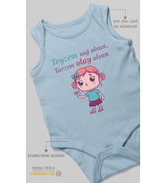 Teyzem Sağ Olsun,Tarzım Olay Olsun Baskılı Bebek Zıbını – Çıtçıtlı Body  %100 Pamuk Sıfır Kol (Bebek Mavisi)