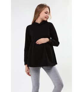 Luvmabelly MYRA4531 Büzgülü Fermuarlı Emzirme Sweatshirt -Siyah
