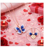 Rose Gold Kaplama Mavi Kelebek Kolye