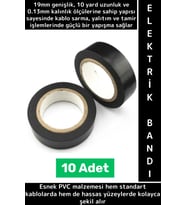 Profesyonel Güçlü Yapışkan Kablo Sarma Yalıtım Tamirat Onarım Esnek PVC İzole Elektrik Bandı 10 Adet