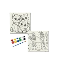 Okul Etkinliği-2'li Tuval Boyama Seti. 20x20 Cm Uv Baskı 6 Akrilik Boya 1 Fırça-model-359