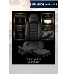 peugeot 408 2025 Koltuk ve Kılıf uyumlu Yastık Minder Lüks Siyah 2 Minder 2 Yastık