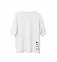 pilelistore- Unisex Bisiklet Yaka Baskılı Oversize T-Shirt - Beyaz