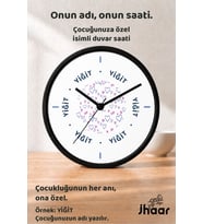 İsme Özel Pastel Kalp Desenli Çocuk Odası Duvar Saati Orta Boy 30 cm Siyah Camlı Sessiz