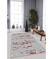 Bordo Taş Desenli Kaymaz Tabanlı Dekoratif Halı RO07 - 100 x 160 cm