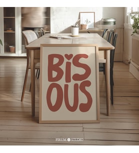 Bisous Fransız Tipografi Duvar Sanatı, Modaya Uygun Modern Daire veya Eklektik Yatak Odası Dekoru İçin Sevimli Kırmızı El Yazılı Poster