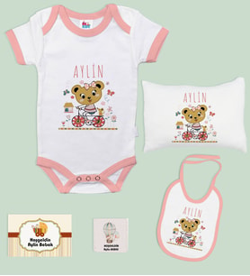 BK Kids Kişiye Özel İsimli 5 Parça Pembe Bebek Body Zıbın Yastık Hediye Seti, Yeni Doğan Bebek Giyim Hediyesi-1