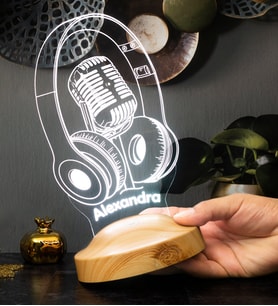 Dj - Müzisyen Hediyesi Kulaklık ve Mikrofon 3D Led Lamba, Ses Sanatçısı, Solist Hediyesi, Headset Gamer Oyuncu Hediyesi