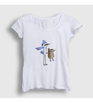 Presmono Kadın Beyaz Pointing Mordecai And Rigby Regular Show T-Shirt 449609tt (Beyaz)